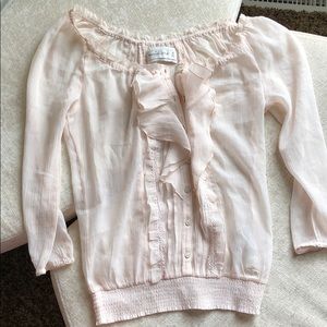 Abercrombie Chiffon Ruffle Smocked Top Pastel Pink